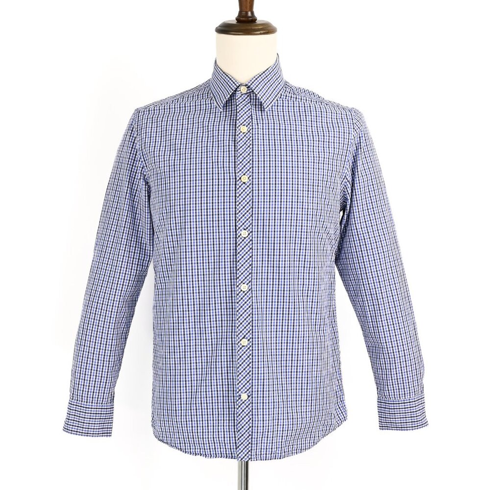 Original Penguin Blue Checkered Long Sleeve Button Up Shirt (Heritage Slim Fit)